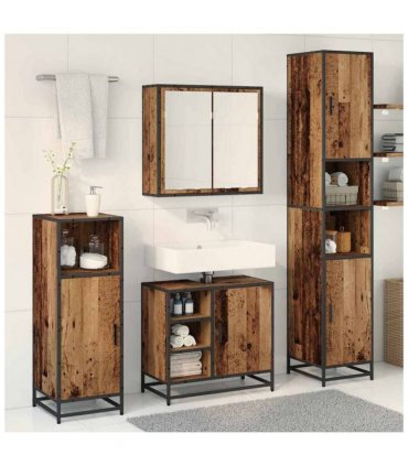 vidaXL Bathroom Furniture Set with Door 3 pcs Old Wood Engineered Wood — V0671985498