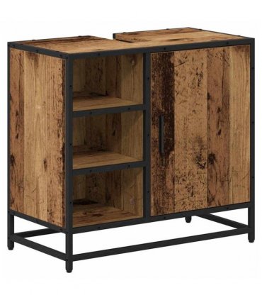 vidaXL Bathroom Furniture Set with Door 3 pcs Old Wood Engineered Wood — V0671985498