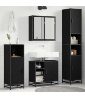 vidaXL Bathroom Furniture Set 3 pcs Black Oak Engineered Wood — V0671985499