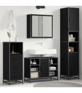 vidaXL Bathroom Furniture Set 3 pcs Black Oak Engineered Wood — V0671985500
