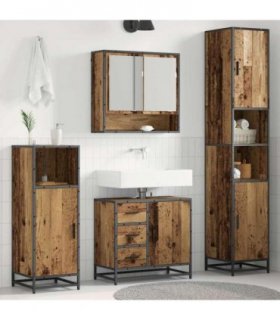 vidaXL Bathroom Furniture Set with Door 3 pcs Old Wood Engineered Wood — V0671985510