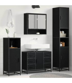 vidaXL Bathroom Furniture Set 3 pcs Black Oak Engineered Wood — V0671985511