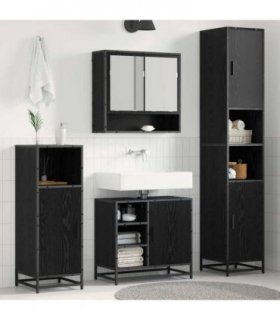 vidaXL Bathroom Furniture Set 3 pcs Black Oak Engineered Wood — V0671985512