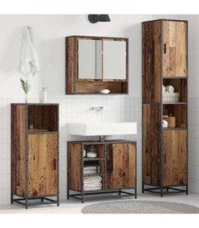 vidaXL Bathroom Furniture Set with Door 3 pcs Old Wood Engineered Wood — V0671985513