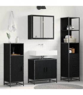 vidaXL Bathroom Furniture Set 3 pcs Black Oak Engineered Wood — V0671985520