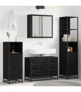 vidaXL Bathroom Furniture Set 3 pcs Black Oak Engineered Wood — V0671985526