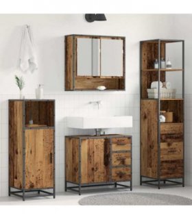 vidaXL Bathroom Furniture Set with Door 3 pcs Old Wood Engineered Wood — V0671985540