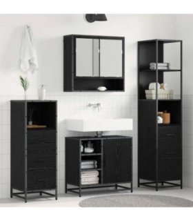 vidaXL Bathroom Furniture Set 3 pcs Black Oak Engineered Wood — V0671985542