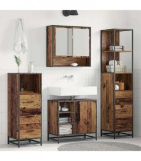 vidaXL Bathroom Furniture Set with Door 3 pcs Old Wood Engineered Wood — V0671985543