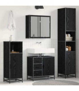 vidaXL Bathroom Furniture Set 4 pcs Black Oak Engineered Wood — V0671985554