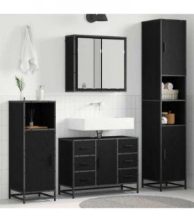 vidaXL Bathroom Furniture Set 4 pcs Black Oak Engineered Wood — V0671985556