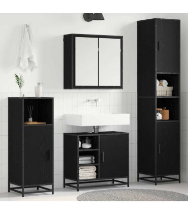 vidaXL Bathroom Furniture Set 4 pcs Black Oak Engineered Wood — V0671985558