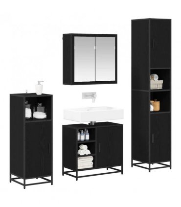 vidaXL Bathroom Furniture Set 4 pcs Black Oak Engineered Wood — V0671985558
