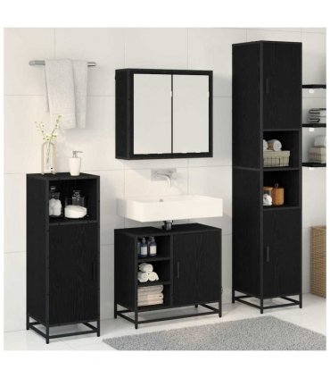 vidaXL Bathroom Furniture Set 4 pcs Black Oak Engineered Wood — V0671985558