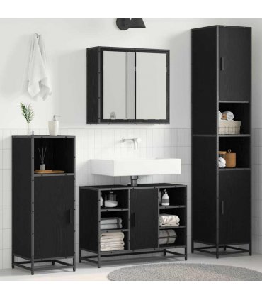 vidaXL Bathroom Furniture Set 4 pcs Black Oak Engineered Wood — V0671985560