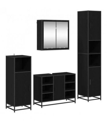 vidaXL Bathroom Furniture Set 4 pcs Black Oak Engineered Wood — V0671985560