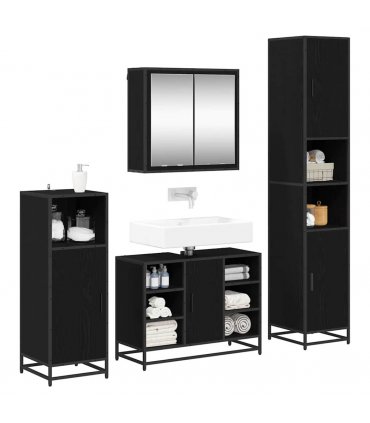 vidaXL Bathroom Furniture Set 4 pcs Black Oak Engineered Wood — V0671985560