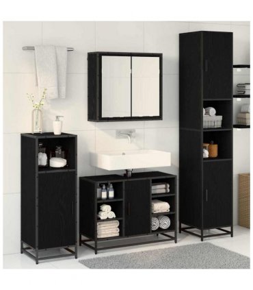 vidaXL Bathroom Furniture Set 4 pcs Black Oak Engineered Wood — V0671985560