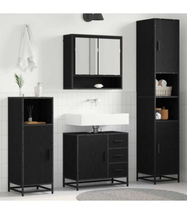 vidaXL Bathroom Furniture Set 4 pcs Black Oak Engineered Wood — V0671985569