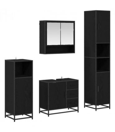 vidaXL Bathroom Furniture Set 4 pcs Black Oak Engineered Wood — V0671985569
