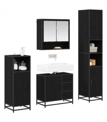 vidaXL Bathroom Furniture Set 4 pcs Black Oak Engineered Wood — V0671985569