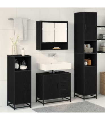 vidaXL Bathroom Furniture Set 4 pcs Black Oak Engineered Wood — V0671985569