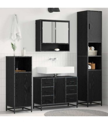 vidaXL Bathroom Furniture Set 4 pcs Black Oak Engineered Wood — V0671985571