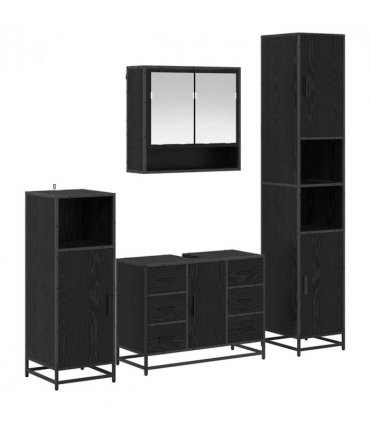 vidaXL Bathroom Furniture Set 4 pcs Black Oak Engineered Wood — V0671985571