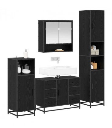 vidaXL Bathroom Furniture Set 4 pcs Black Oak Engineered Wood — V0671985571