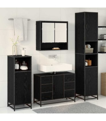 vidaXL Bathroom Furniture Set 4 pcs Black Oak Engineered Wood — V0671985571