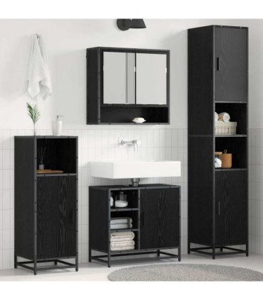 vidaXL Bathroom Furniture Set 4 pcs Black Oak Engineered Wood — V0671985573