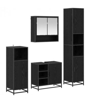 vidaXL Bathroom Furniture Set 4 pcs Black Oak Engineered Wood — V0671985573