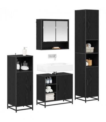 vidaXL Bathroom Furniture Set 4 pcs Black Oak Engineered Wood — V0671985573