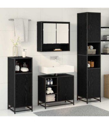 vidaXL Bathroom Furniture Set 4 pcs Black Oak Engineered Wood — V0671985573