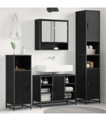 vidaXL Bathroom Furniture Set 4 pcs Black Oak Engineered Wood — V0671985576