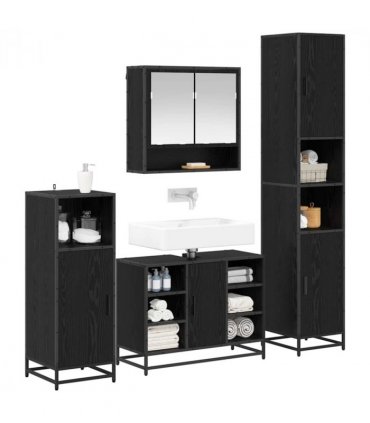 vidaXL Bathroom Furniture Set 4 pcs Black Oak Engineered Wood — V0671985576