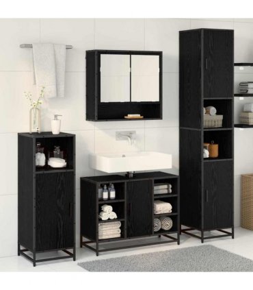 vidaXL Bathroom Furniture Set 4 pcs Black Oak Engineered Wood — V0671985576