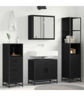vidaXL Bathroom Furniture Set 4 pcs Black Oak Engineered Wood — V0671985580