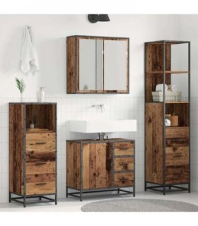 vidaXL Bathroom Furniture Set with Door 4 pcs Old Wood Engineered Wood