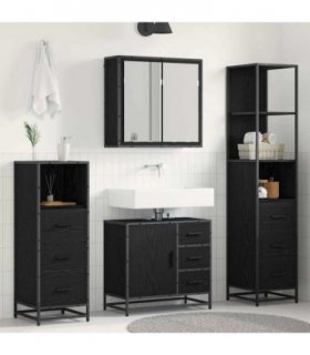vidaXL Bathroom Furniture Set 4 pcs Black Oak Engineered Wood — V0671985585