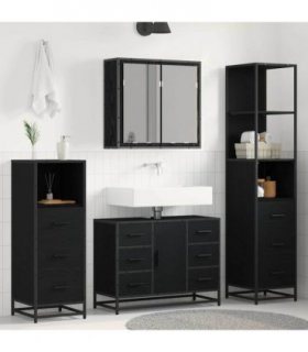 vidaXL Bathroom Furniture Set 4 pcs Black Oak Engineered Wood — V0671985586
