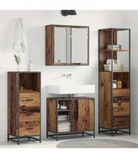 vidaXL Bathroom Furniture Set with Door 4 pcs Old Wood Engineered Wood — V0671985587
