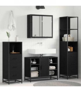 vidaXL Bathroom Furniture Set 4 pcs Black Oak Engineered Wood — V0671985591