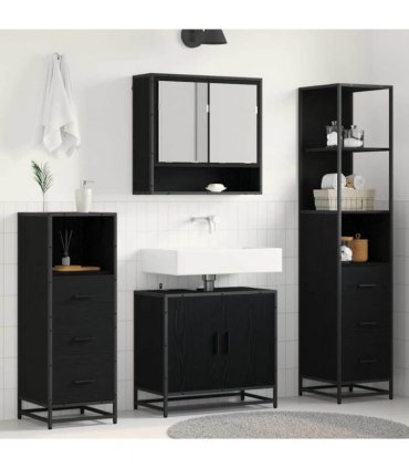 vidaXL Bathroom Furniture Set 4 pcs Black Oak Engineered Wood — V0671985595