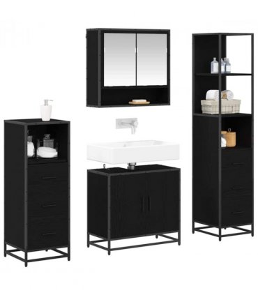 vidaXL Bathroom Furniture Set 4 pcs Black Oak Engineered Wood — V0671985595