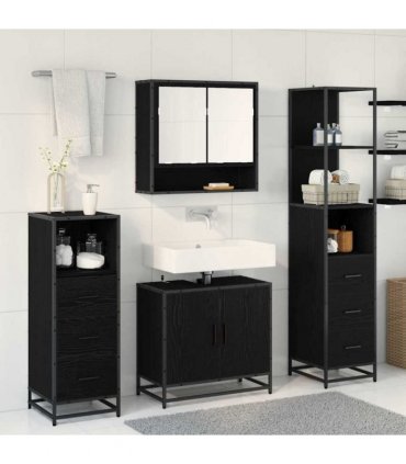 vidaXL Bathroom Furniture Set 4 pcs Black Oak Engineered Wood — V0671985595