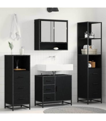 vidaXL Bathroom Furniture Set 4 pcs Black Oak Engineered Wood — V0671985599