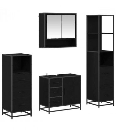 vidaXL Bathroom Furniture Set 4 pcs Black Oak Engineered Wood — V0671985599