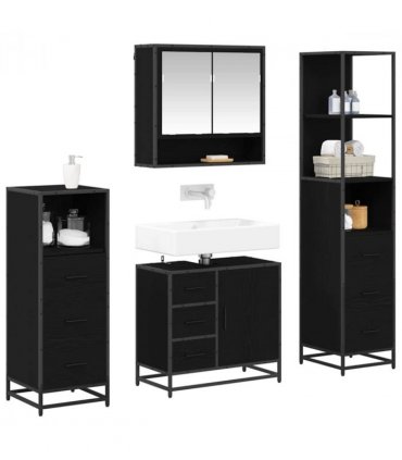vidaXL Bathroom Furniture Set 4 pcs Black Oak Engineered Wood — V0671985599
