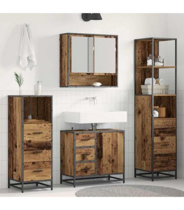 vidaXL Bathroom Furniture Set with Door 4 pcs Old Wood Engineered Wood — V0671985600